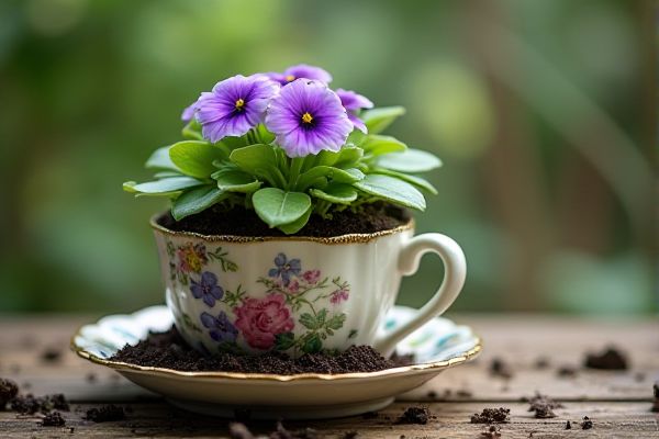 Create Charming Indoor Gardens by Planting African Violets in Vintage Teacups