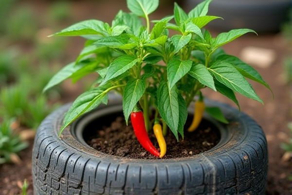 Growing Vibrant Chili Peppers Using Recycled Tires as Eco-Friendly Planters