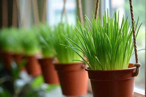 Growing Vibrant Chives in Hanging Indoor Pots for Fresh Culinary Herbs