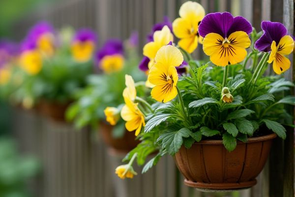 Growing Vibrant Pansies in Hanging Baskets on Fences for Colorful Outdoor Spaces