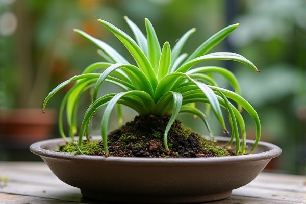 Growing Spider Plants in Shallow Bonsai Trays for Elegant Indoor Greenery