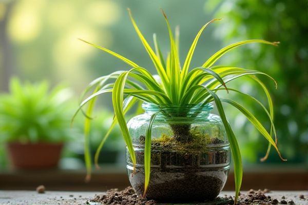 Thriving Spider Plant Growth in Upcycled Plastic Bottle Planters for Sustainable Gardening