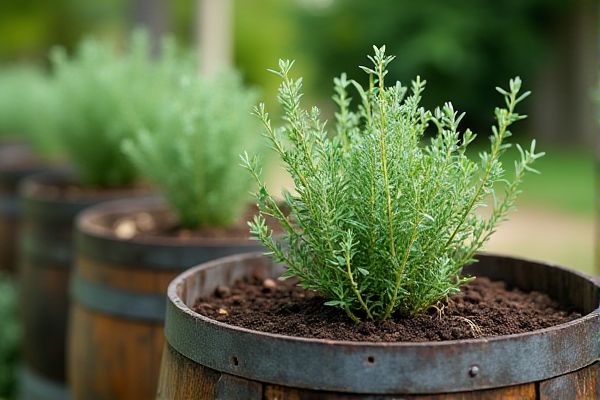 Growing Thyme in Old Wine Barrels for a Stylish and Fragrant Herb Garden